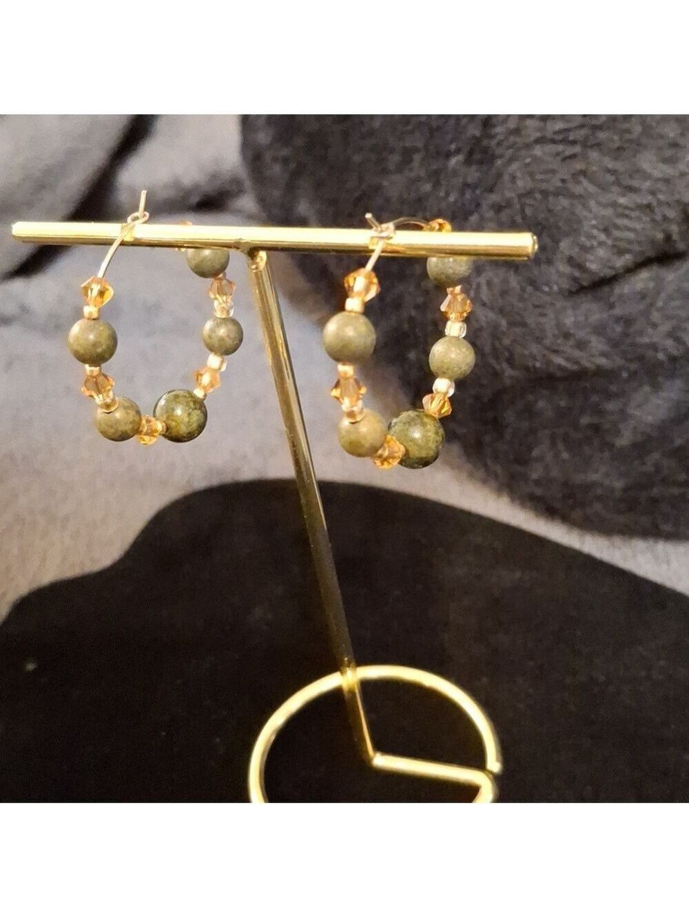 Jade and Austrian crystal hoop earrings hypoallergenic